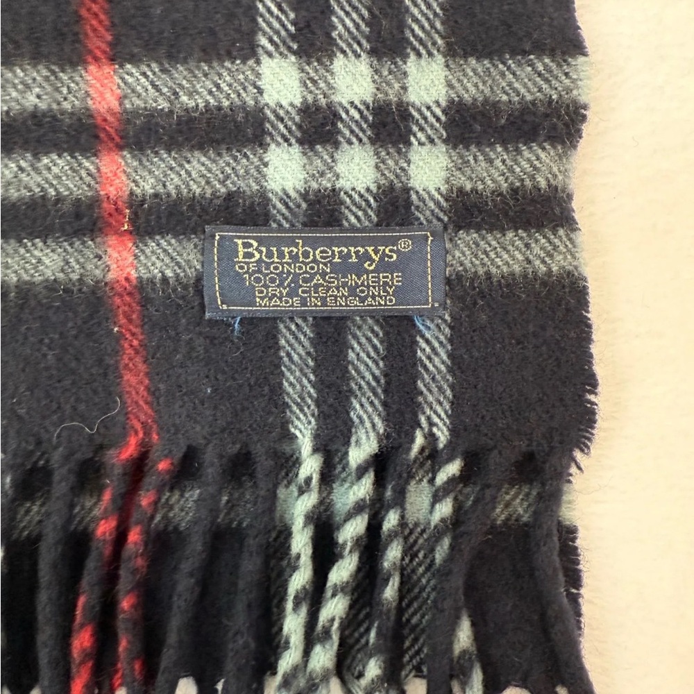 Burberry Navy and Red Plaid Wool Scarf - Picture 2 of 2
